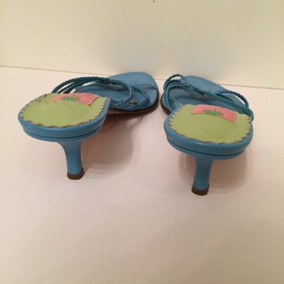 LILLY PULITZER SHOES HEELS 3.5” SANDAL BLUE LEATHER BRAIDED STRAP ITALY - Picture 5 of 6